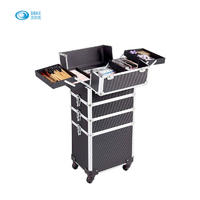 Aluminum 3 in 1 trolley beauty box cosmetic case rolling makeup hairdressing suitcase