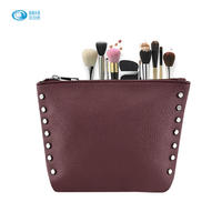 Custom Zipper Lichee Pattern Cosmetic Bag Ladies Leather Pu Beauty Cosmetic Makeup Pouch